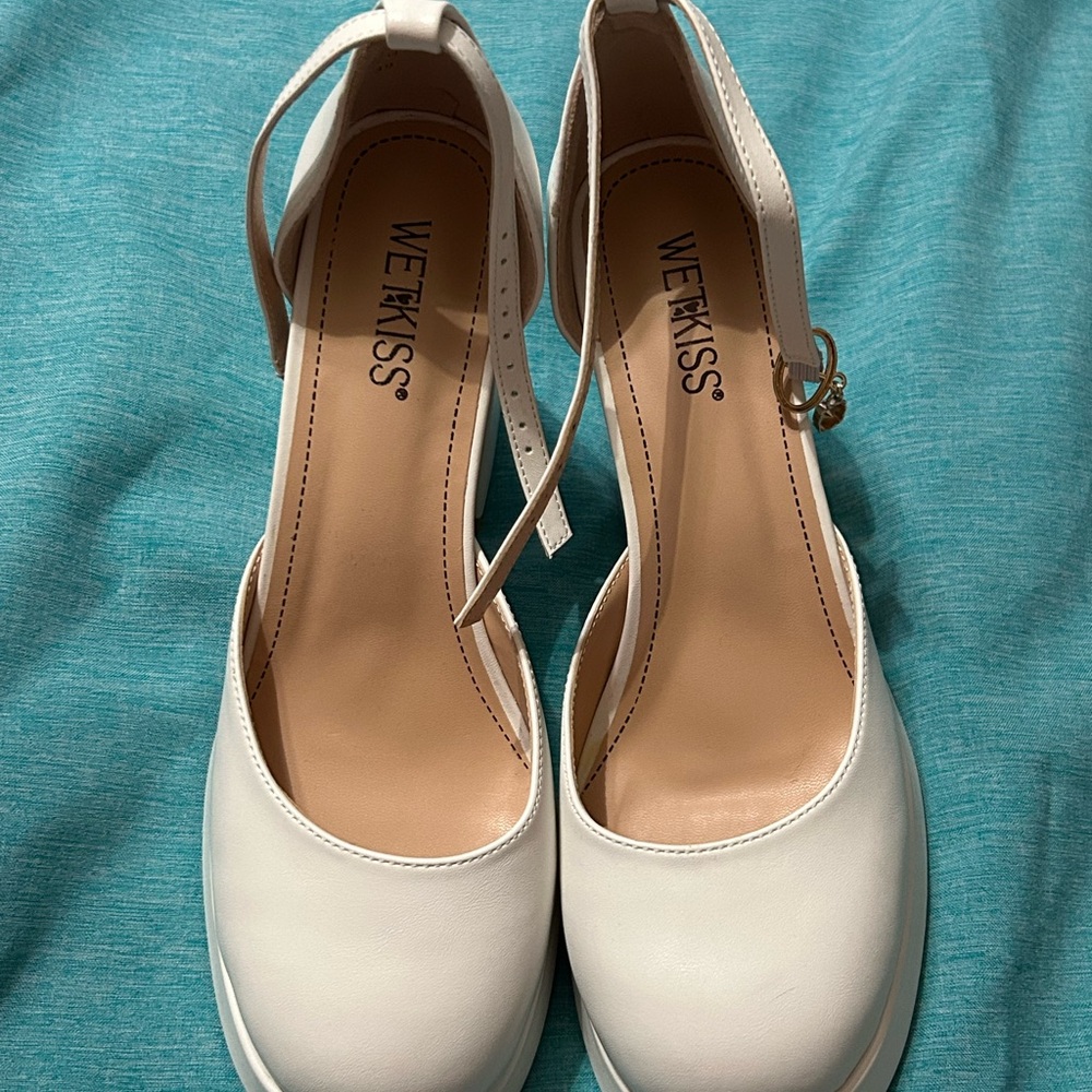 White Ankle Strap Heels with Classic Design